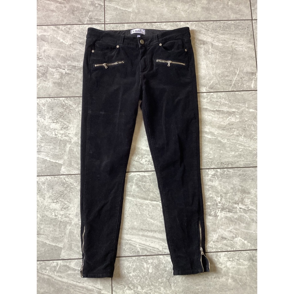 PAIGE Black Corduroy Skinny Pants Zipper Detail Women Size 30